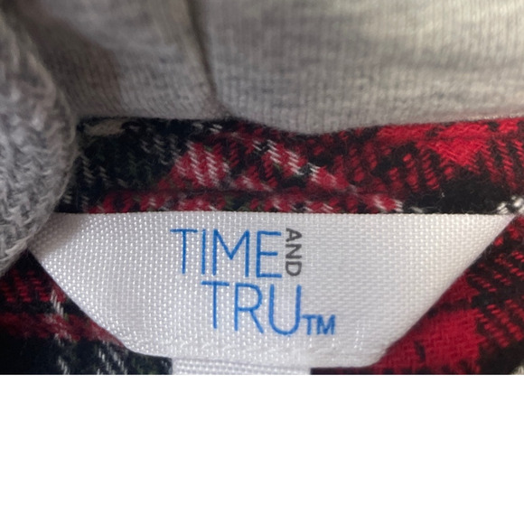 New Time and Tru Womens XL Long Sleeve Plaid Flannel Cotton Blend Hoodie - Picture 4 of 5